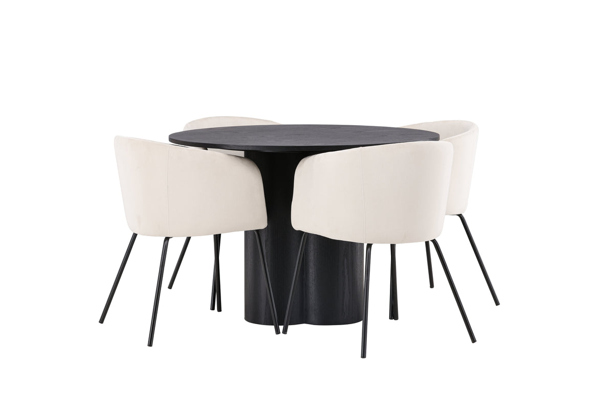 Olivia Matbord med Berit Stolarna – Bord: ⌀110 Stol: 55x78x55