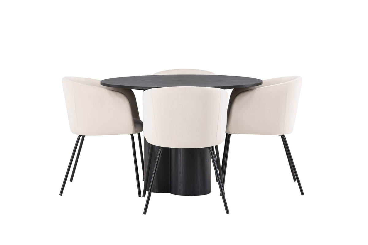 Olivia Matbord med Berit Stolarna – Bord: ⌀110 Stol: 55x78x55