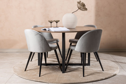 Durango Matbord med Velvet Stolarna – Bord: ⌀120 Stol: 57x76,5x50