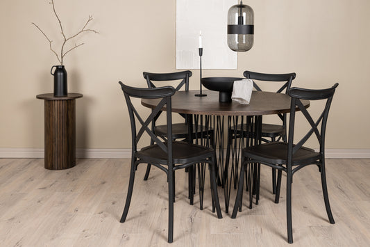 Stone Matbord med Crosett Stolarna – Bord: ⌀120 Stol: 55x90x52