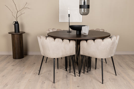 Stone Matbord med Limhamn Stolarna – Bord: ⌀120 Stol: 51x76,5x52