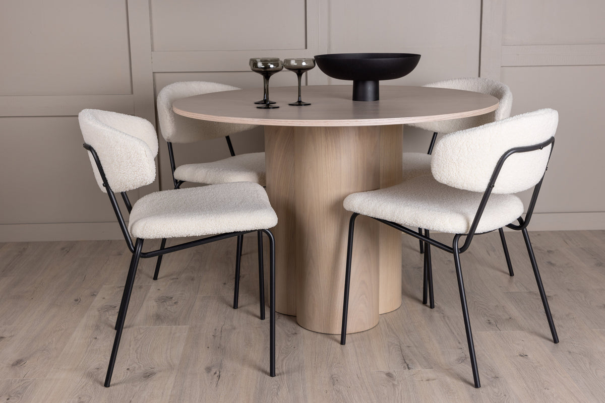 Olivia Matbord med Chico Stolarna – Bord: ⌀110 Stol: 57x79x50