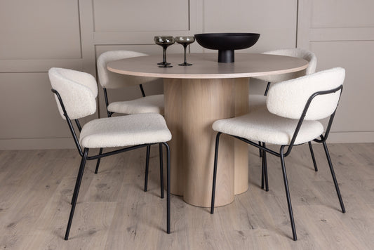 Olivia Matbord med Chico Stolarna – Bord: ⌀110 Stol: 57x79x50