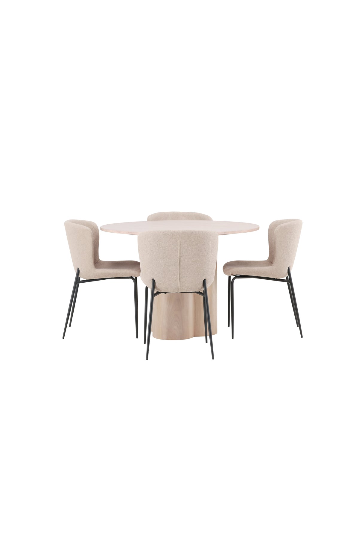 Olivia Matbord med Modesto Stolarna – Bord: ⌀110 Stol: 54x79,5x48