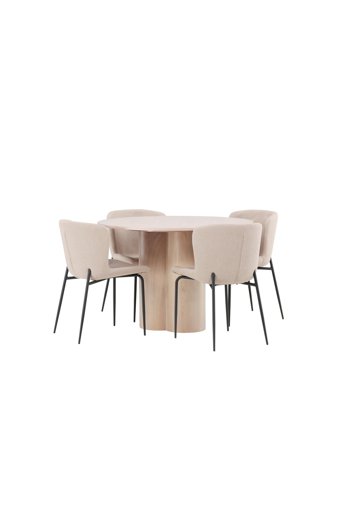 Olivia Matbord med Modesto Stolarna – Bord: ⌀110 Stol: 54x79,5x48