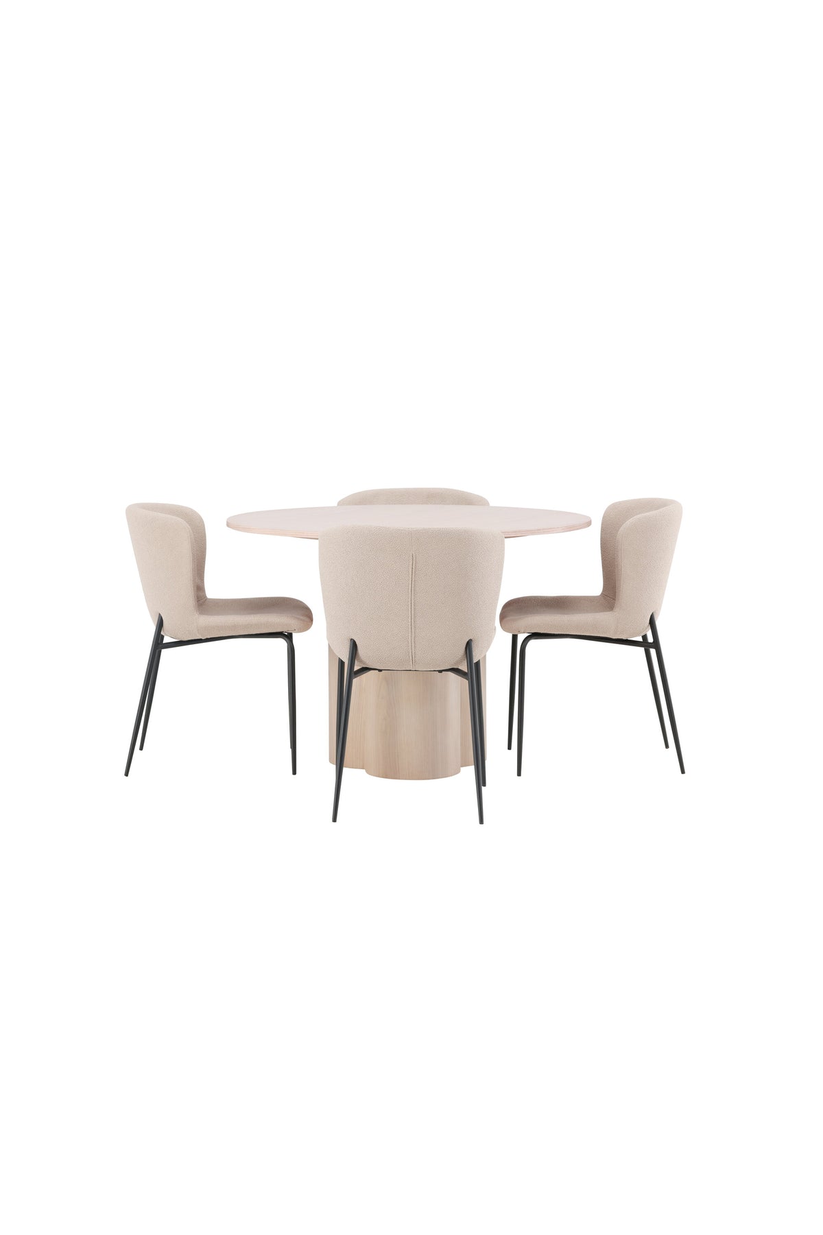 Olivia Matbord med Modesto Stolarna – Bord: ⌀110 Stol: 54x79,5x48