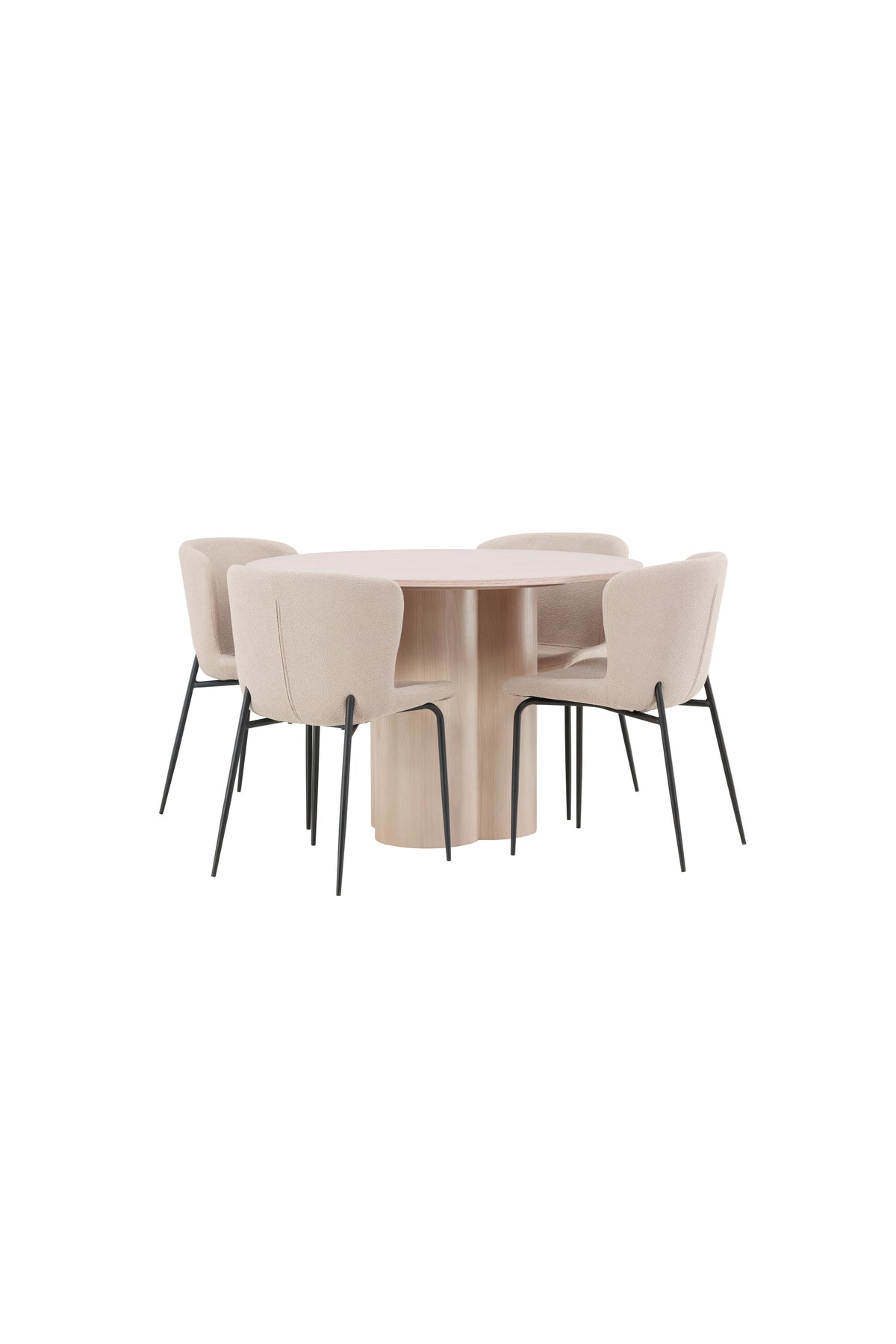 Olivia Matbord med Modesto Stolarna – Bord: ⌀110 Stol: 54x79,5x48