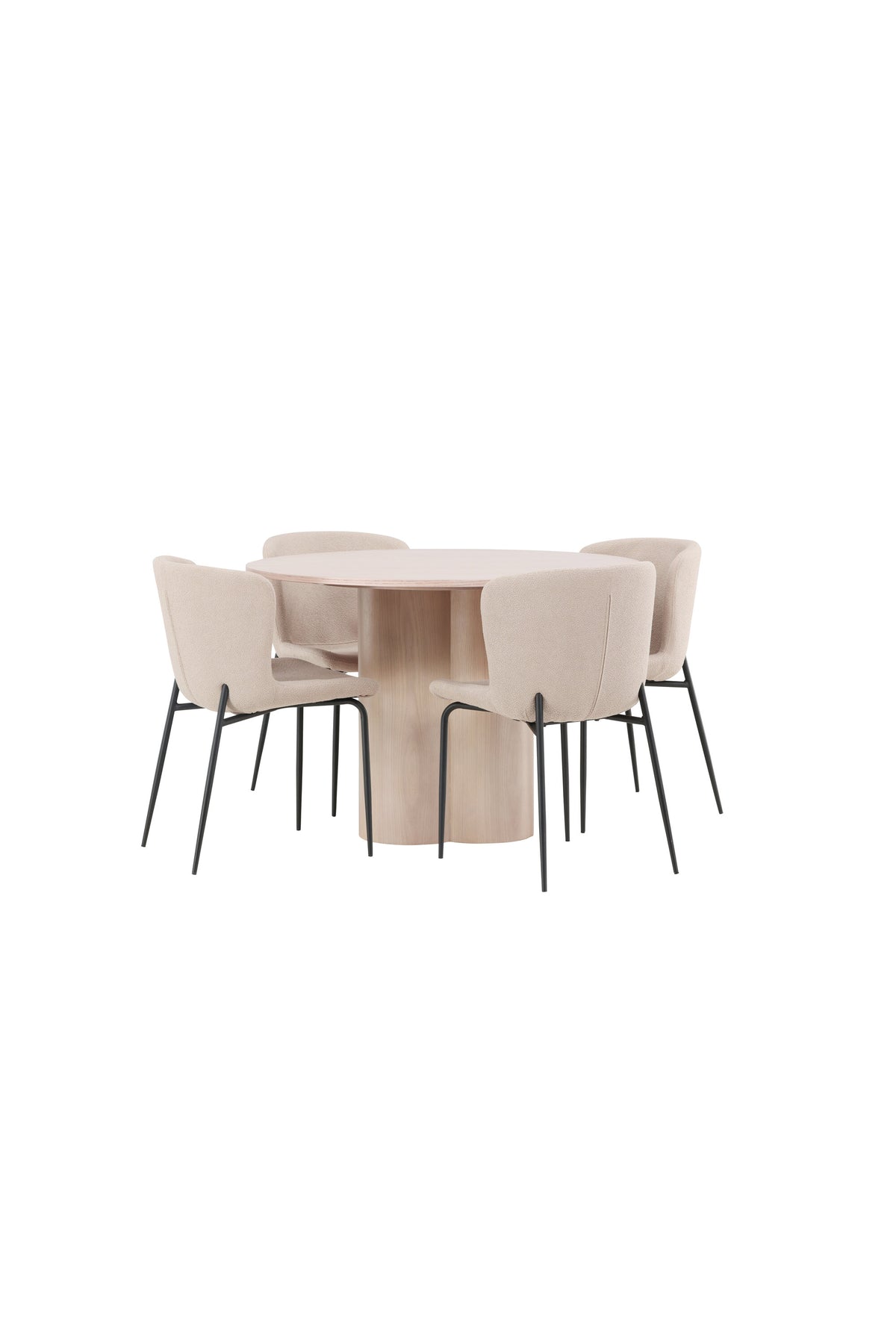 Olivia Matbord med Modesto Stolarna – Bord: ⌀110 Stol: 54x79,5x48