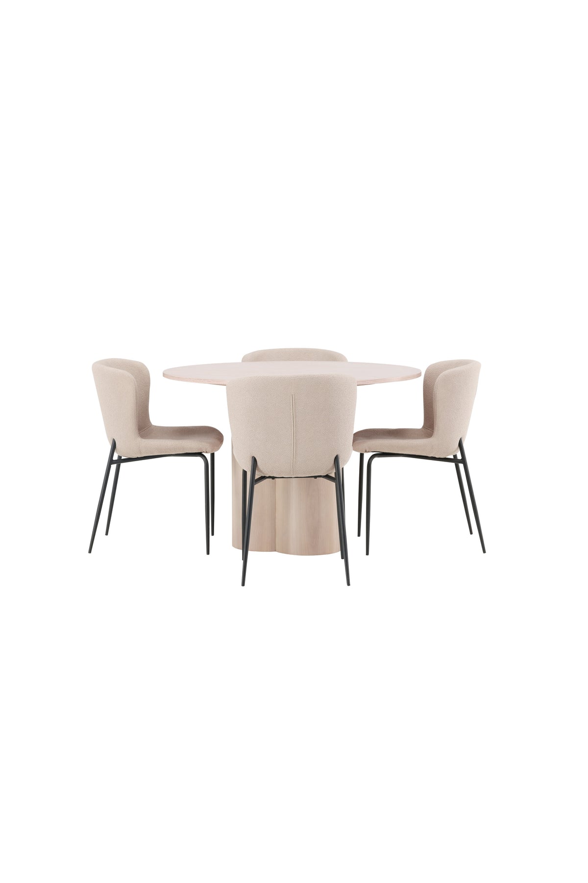 Olivia Matbord med Modesto Stolarna – Bord: ⌀110 Stol: 54x79,5x48