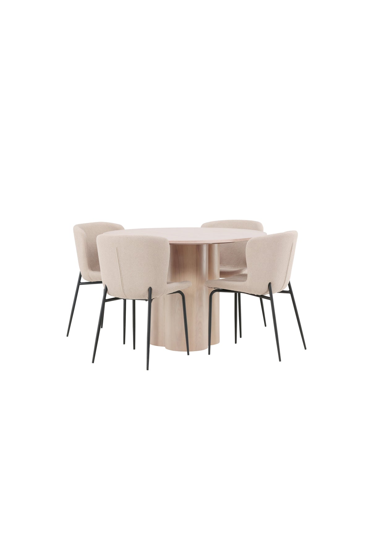 Olivia Matbord med Modesto Stolarna – Bord: ⌀110 Stol: 54x79,5x48