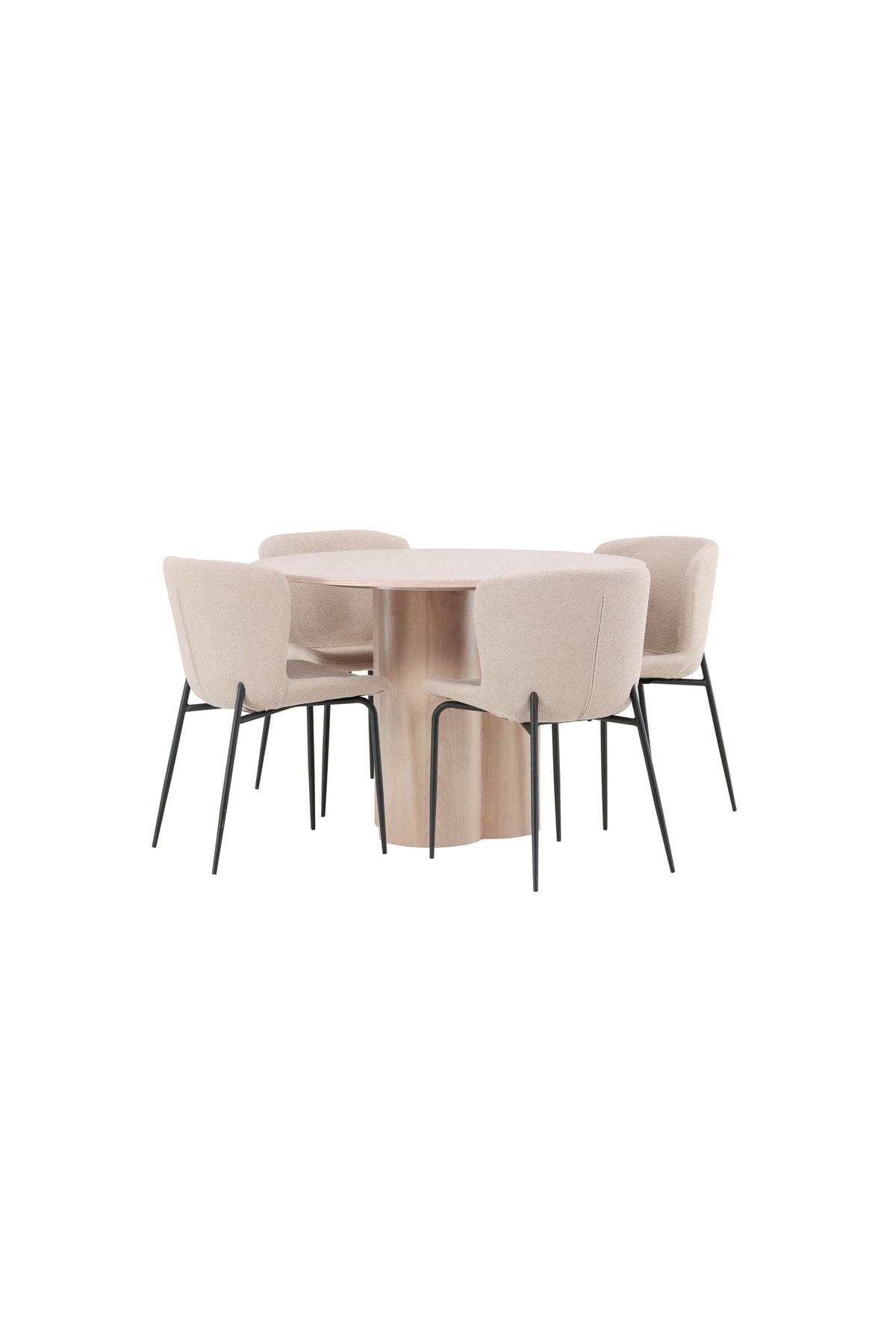Olivia Matbord med Modesto Stolarna – Bord: ⌀110 Stol: 54x79,5x48