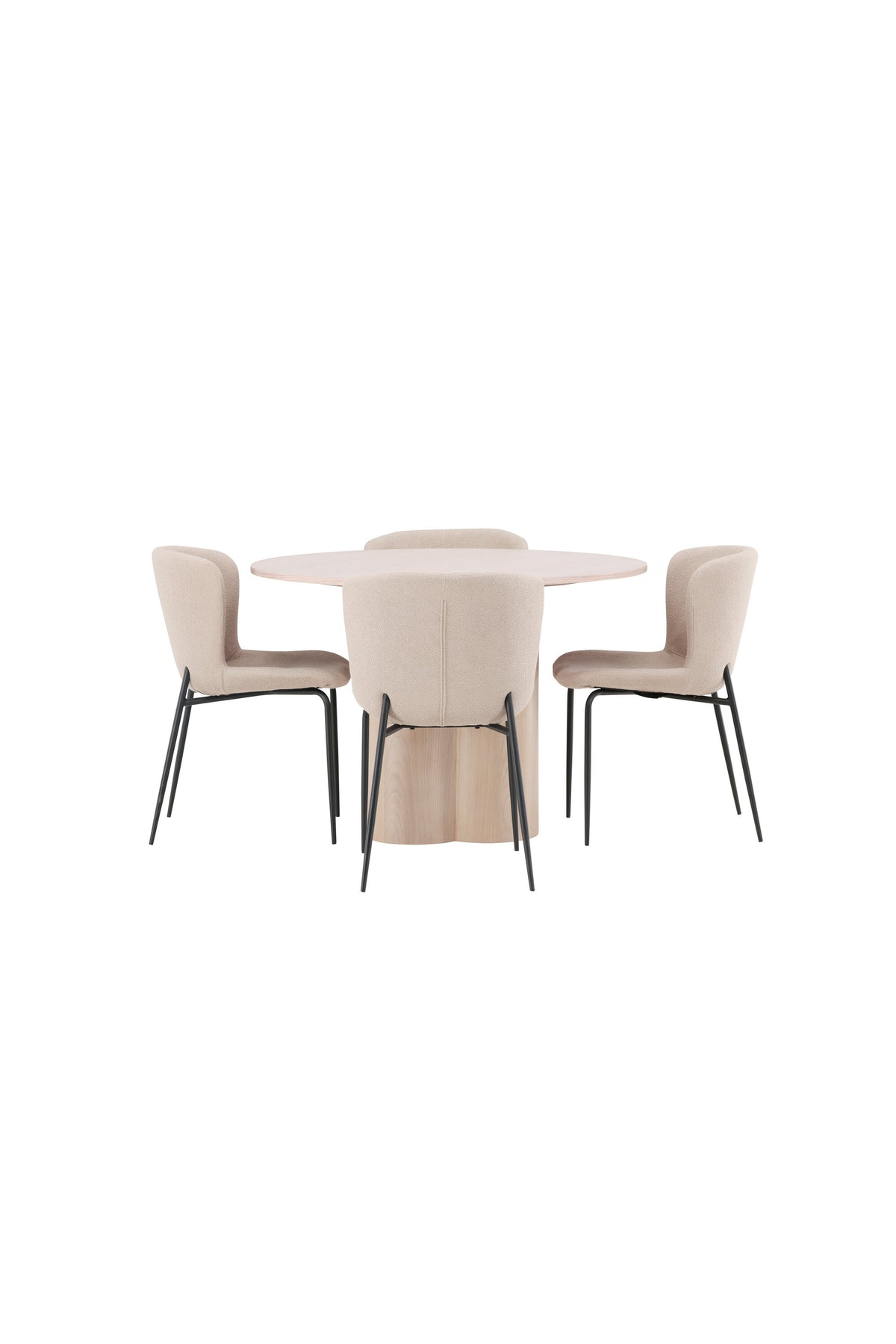Olivia Matbord med Modesto Stolarna – Bord: ⌀110 Stol: 54x79,5x48