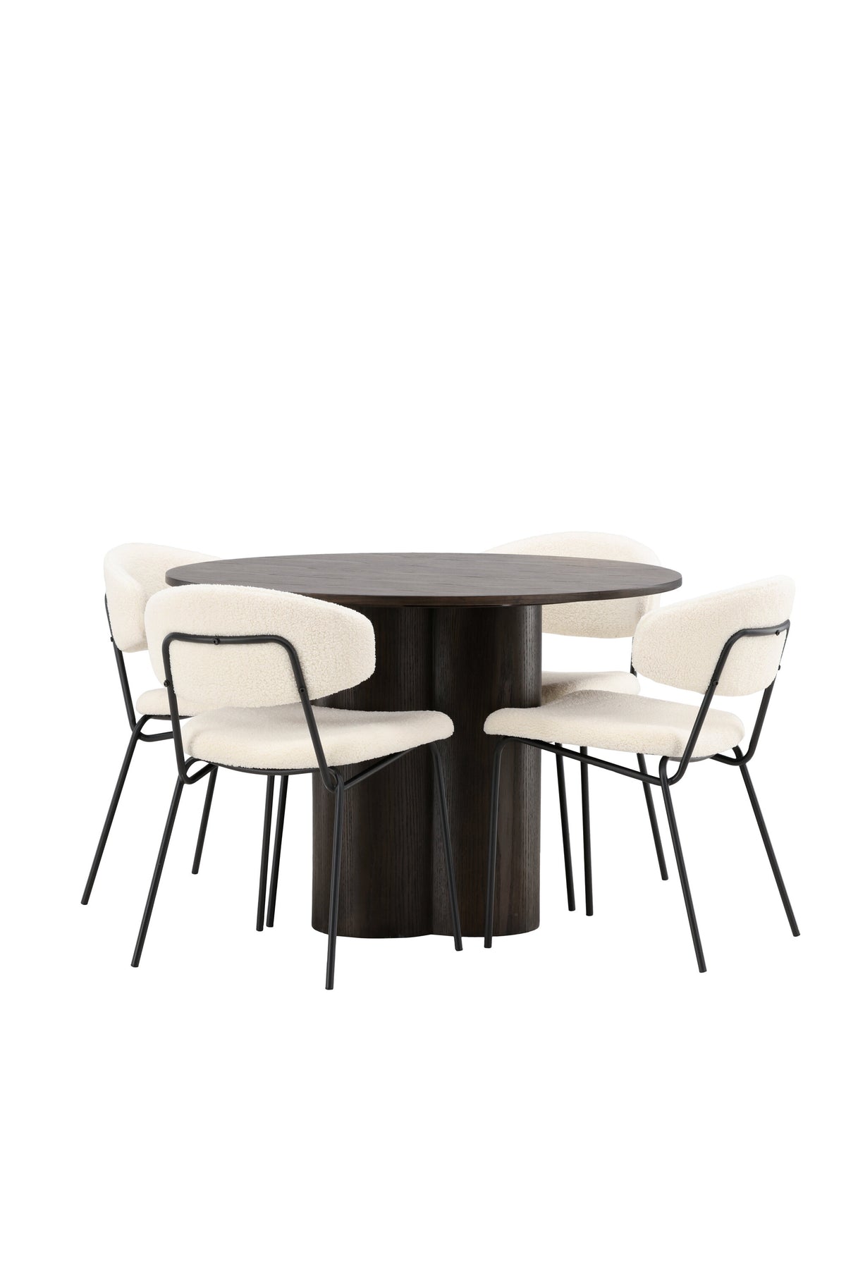 Olivia Matbord med Chico Stolarna – Bord: ⌀110 Stol: 57x79x50