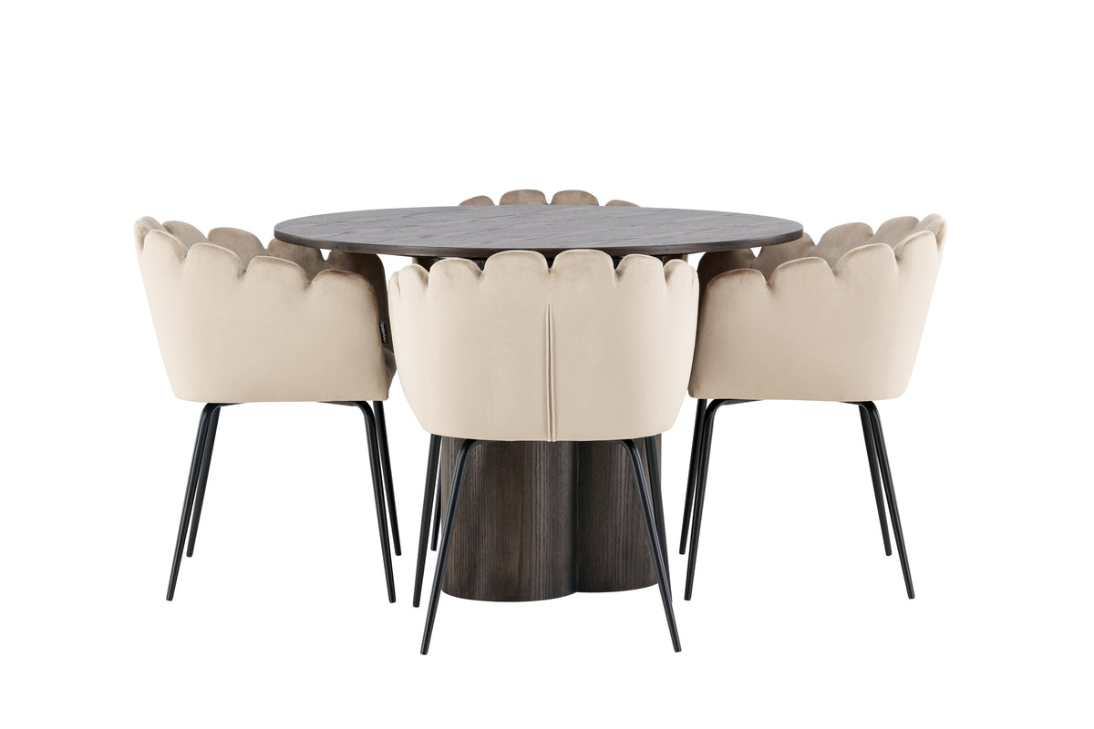 Olivia Matbord med Limhamn Stolarna – Bord: ⌀110 Stol: 51x76,5x46