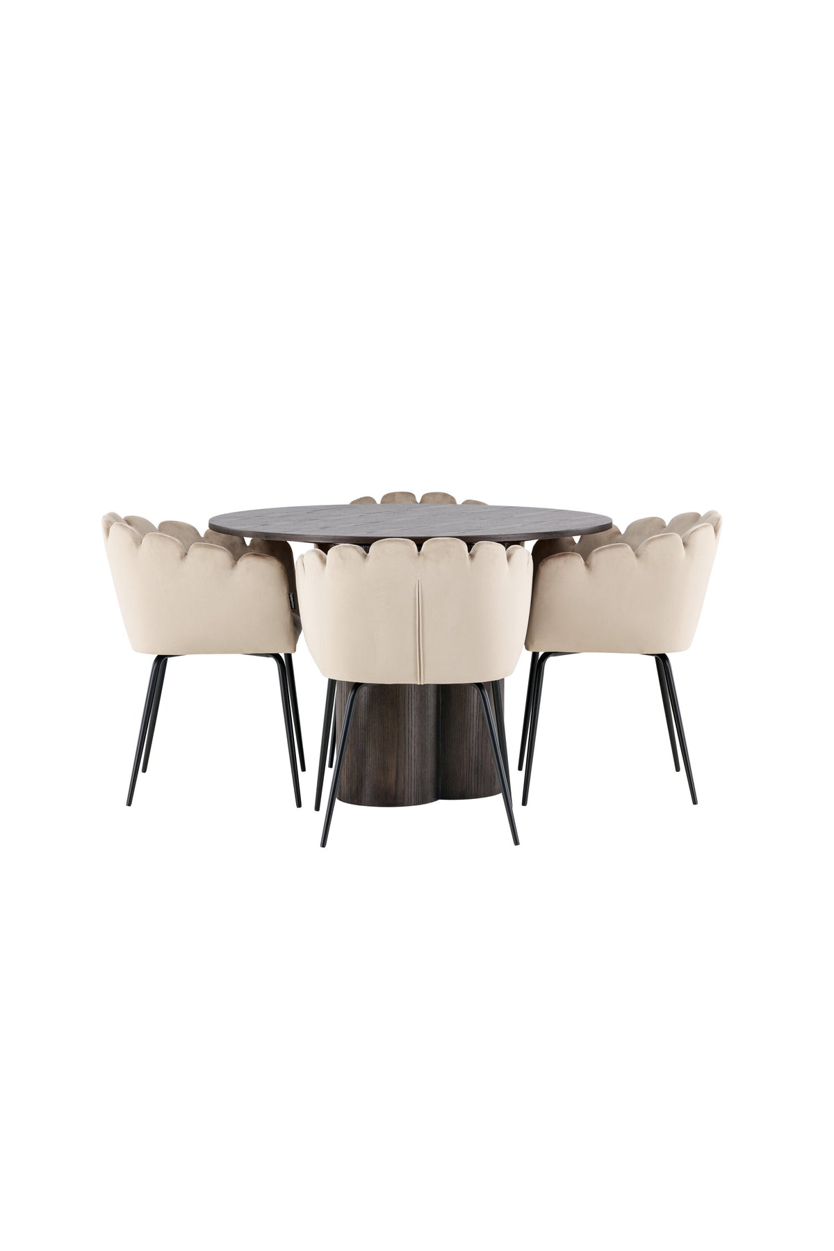 Olivia Matbord med Limhamn Stolarna – Bord: ⌀110 Stol: 51x76,5x46