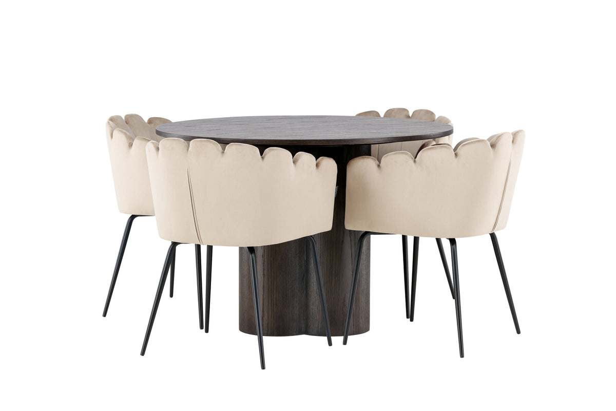 Olivia Matbord med Limhamn Stolarna – Bord: ⌀110 Stol: 51x76,5x46