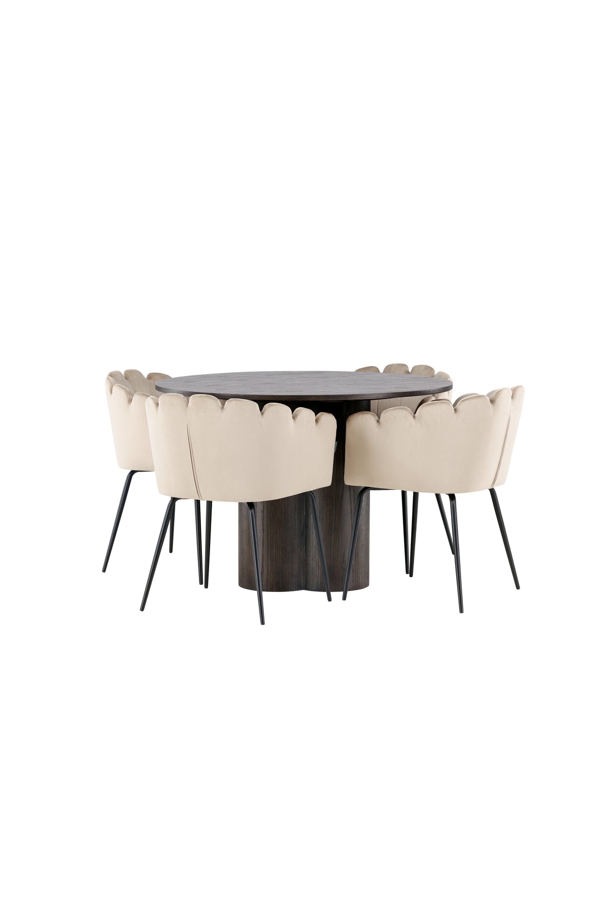 Olivia Matbord med Limhamn Stolarna – Bord: ⌀110 Stol: 51x76,5x46