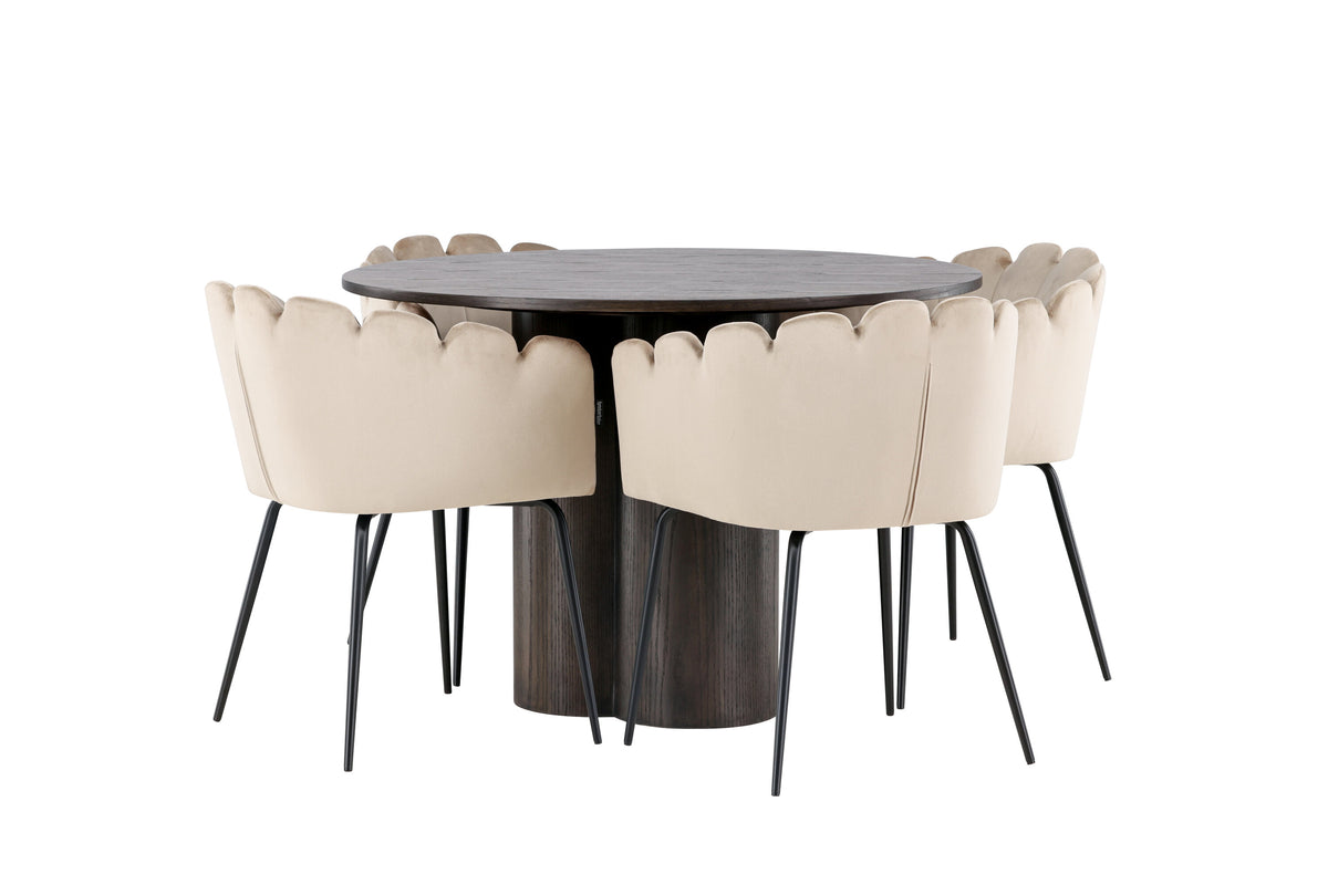 Olivia Matbord med Limhamn Stolarna – Bord: ⌀110 Stol: 51x76,5x46