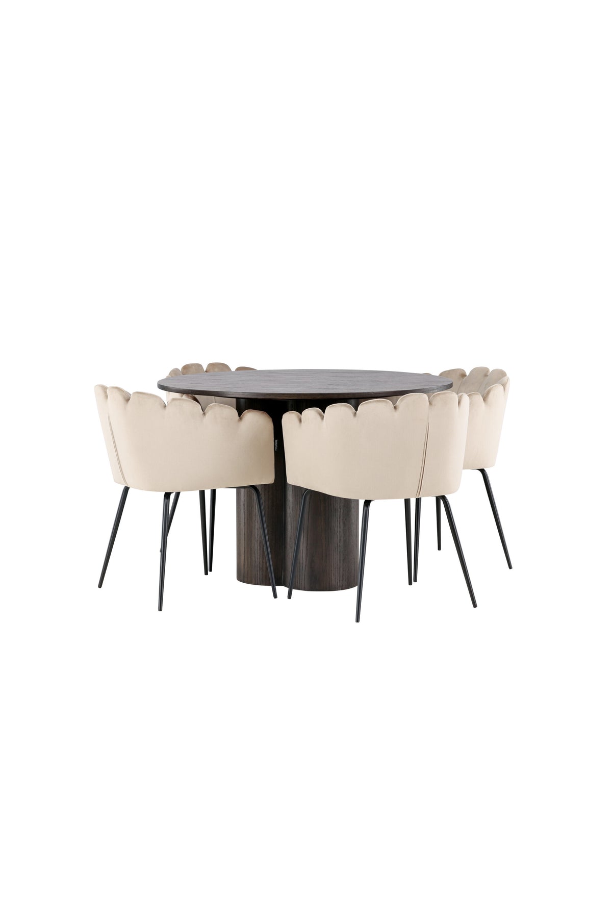 Olivia Matbord med Limhamn Stolarna – Bord: ⌀110 Stol: 51x76,5x46