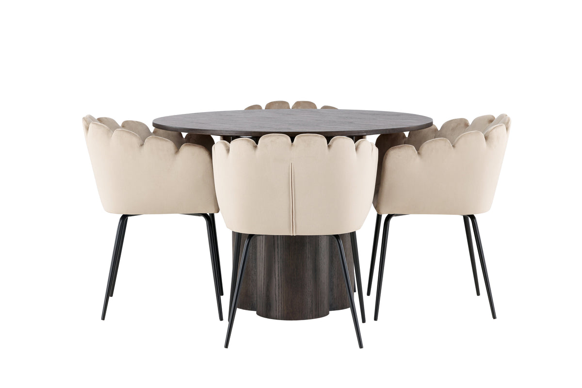 Olivia Matbord med Limhamn Stolarna – Bord: ⌀110 Stol: 51x76,5x46