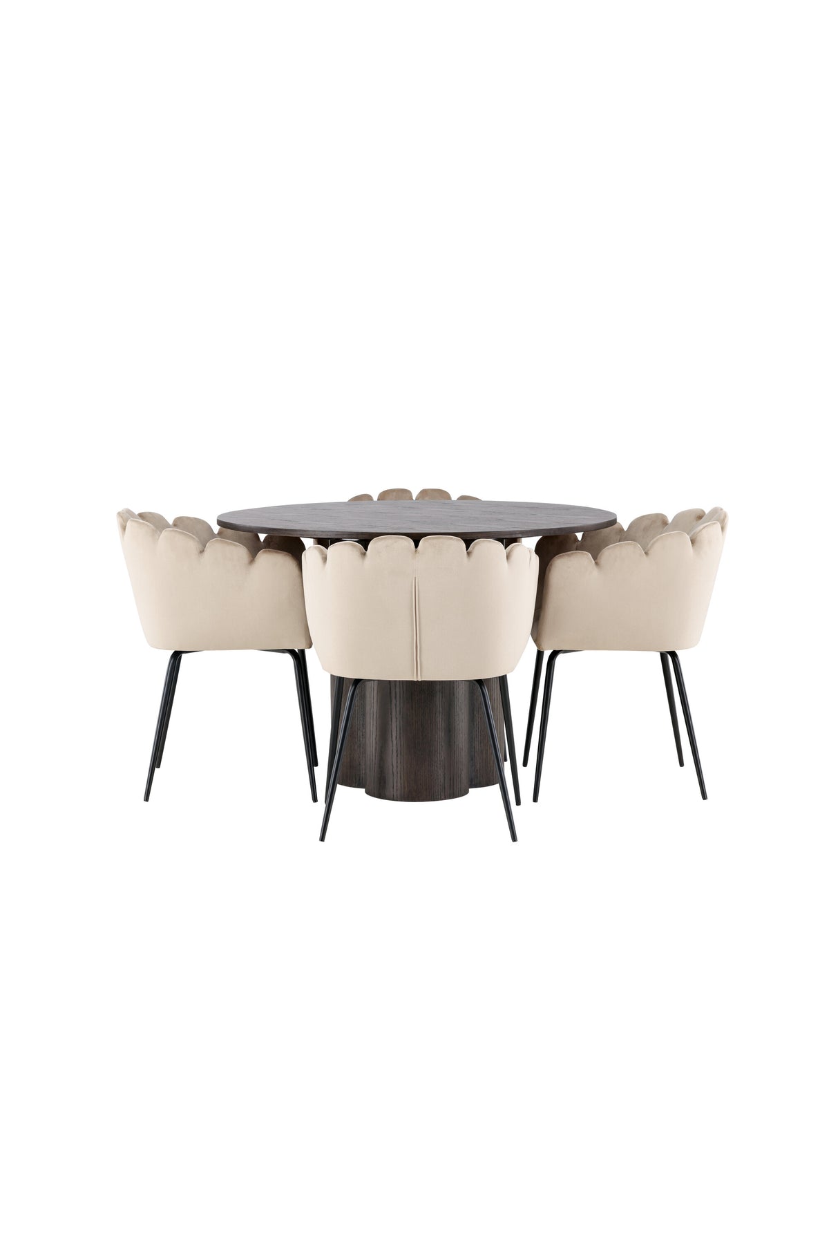 Olivia Matbord med Limhamn Stolarna – Bord: ⌀110 Stol: 51x76,5x46