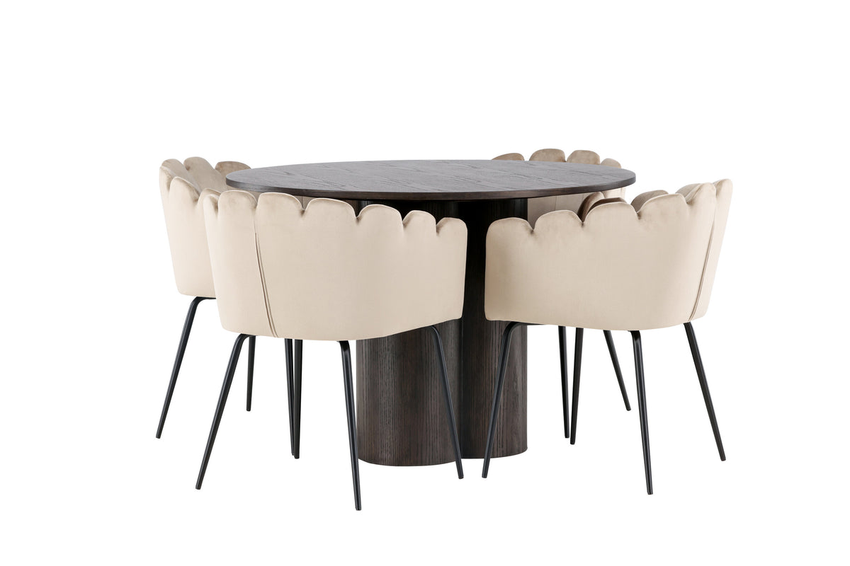 Olivia Matbord med Limhamn Stolarna – Bord: ⌀110 Stol: 51x76,5x46
