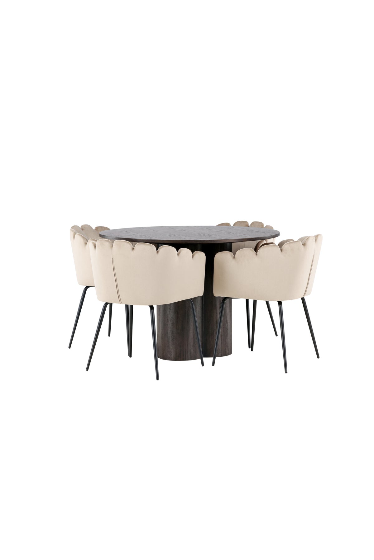 Olivia Matbord med Limhamn Stolarna – Bord: ⌀110 Stol: 51x76,5x46