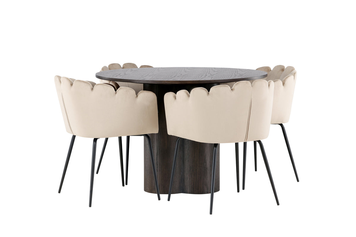 Olivia Matbord med Limhamn Stolarna – Bord: ⌀110 Stol: 51x76,5x46