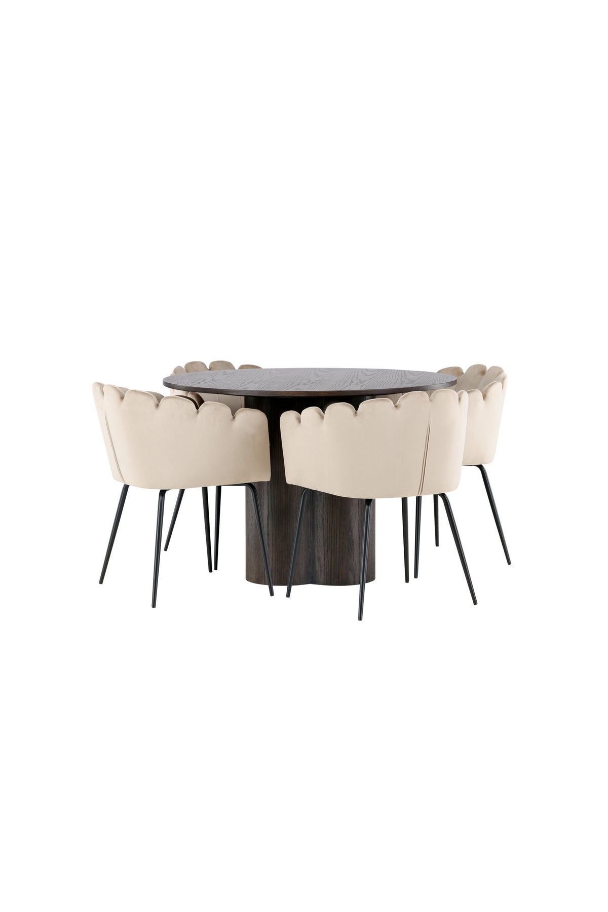 Olivia Matbord med Limhamn Stolarna – Bord: ⌀110 Stol: 51x76,5x46