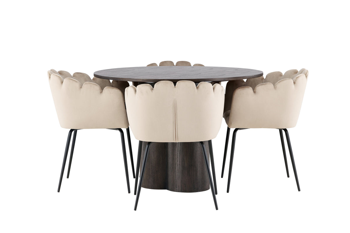 Olivia Matbord med Limhamn Stolarna – Bord: ⌀110 Stol: 51x76,5x46