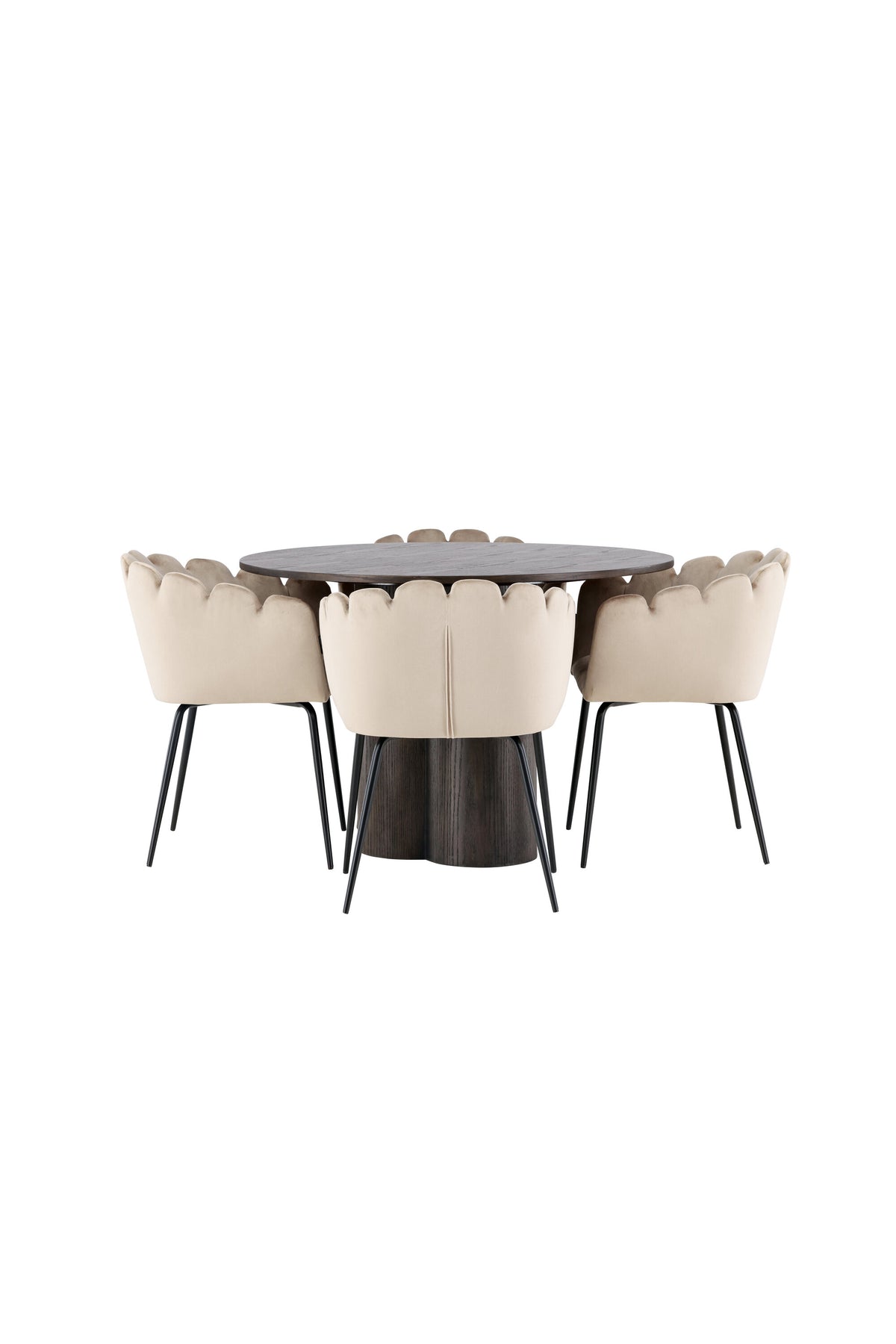 Olivia Matbord med Limhamn Stolarna – Bord: ⌀110 Stol: 51x76,5x46