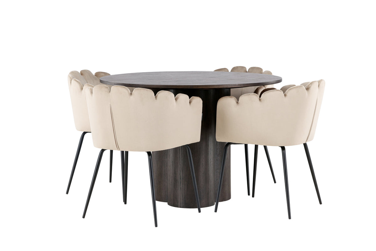 Olivia Matbord med Limhamn Stolarna – Bord: ⌀110 Stol: 51x76,5x46