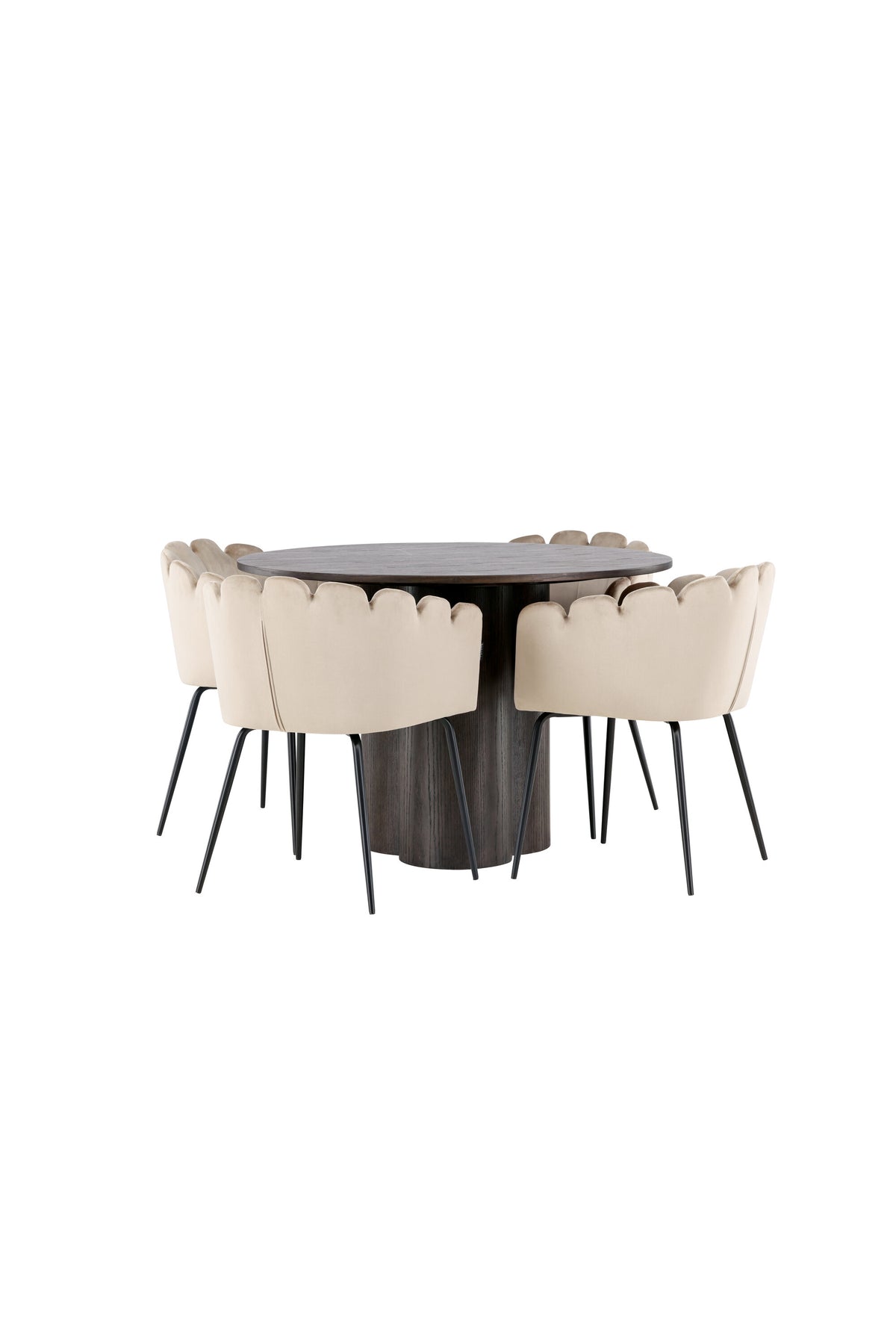 Olivia Matbord med Limhamn Stolarna – Bord: ⌀110 Stol: 51x76,5x46
