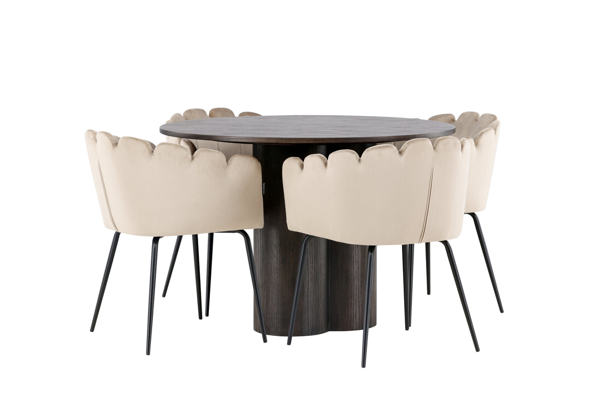 Olivia Matbord med Limhamn Stolarna – Bord: ⌀110 Stol: 51x76,5x46