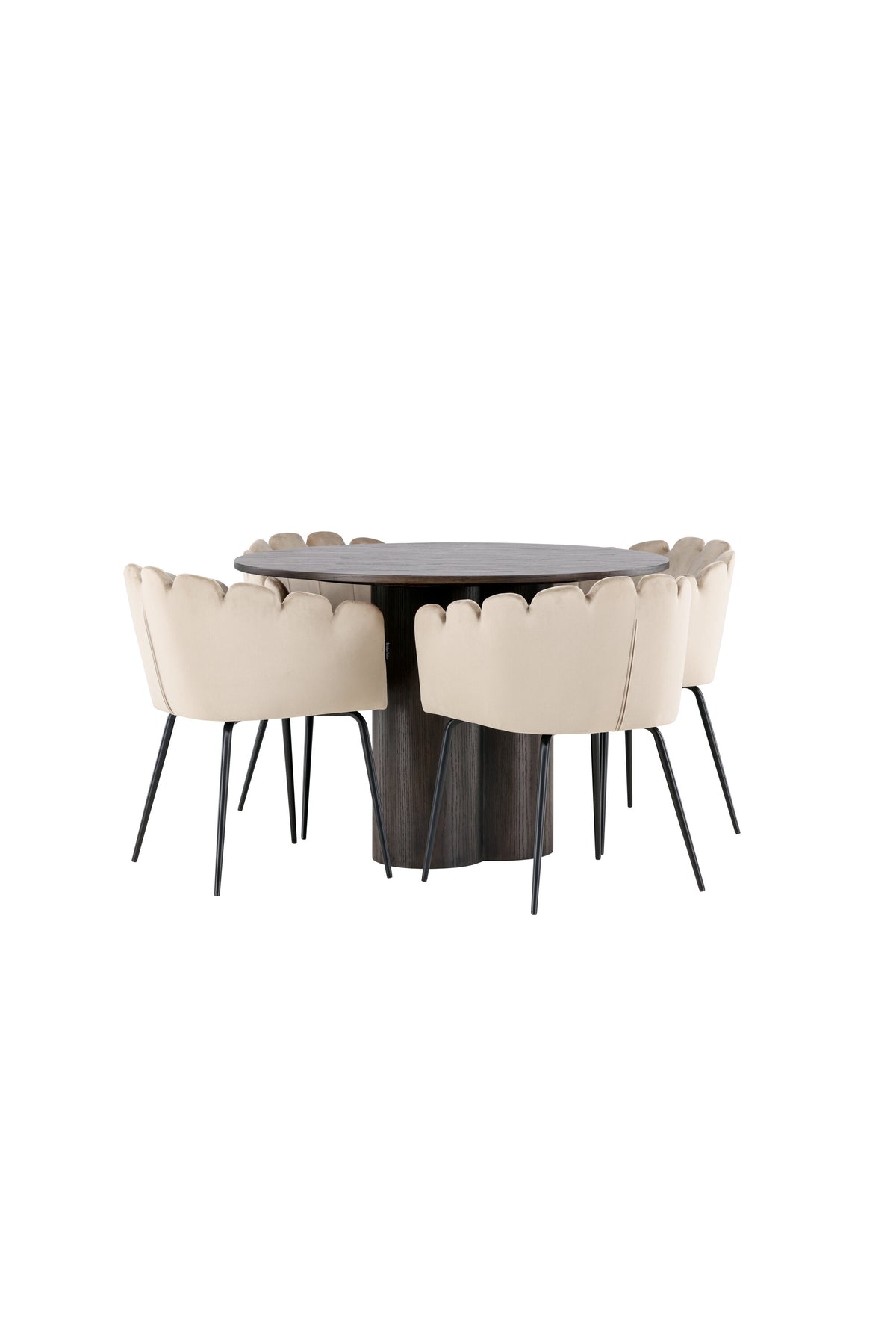 Olivia Matbord med Limhamn Stolarna – Bord: ⌀110 Stol: 51x76,5x46