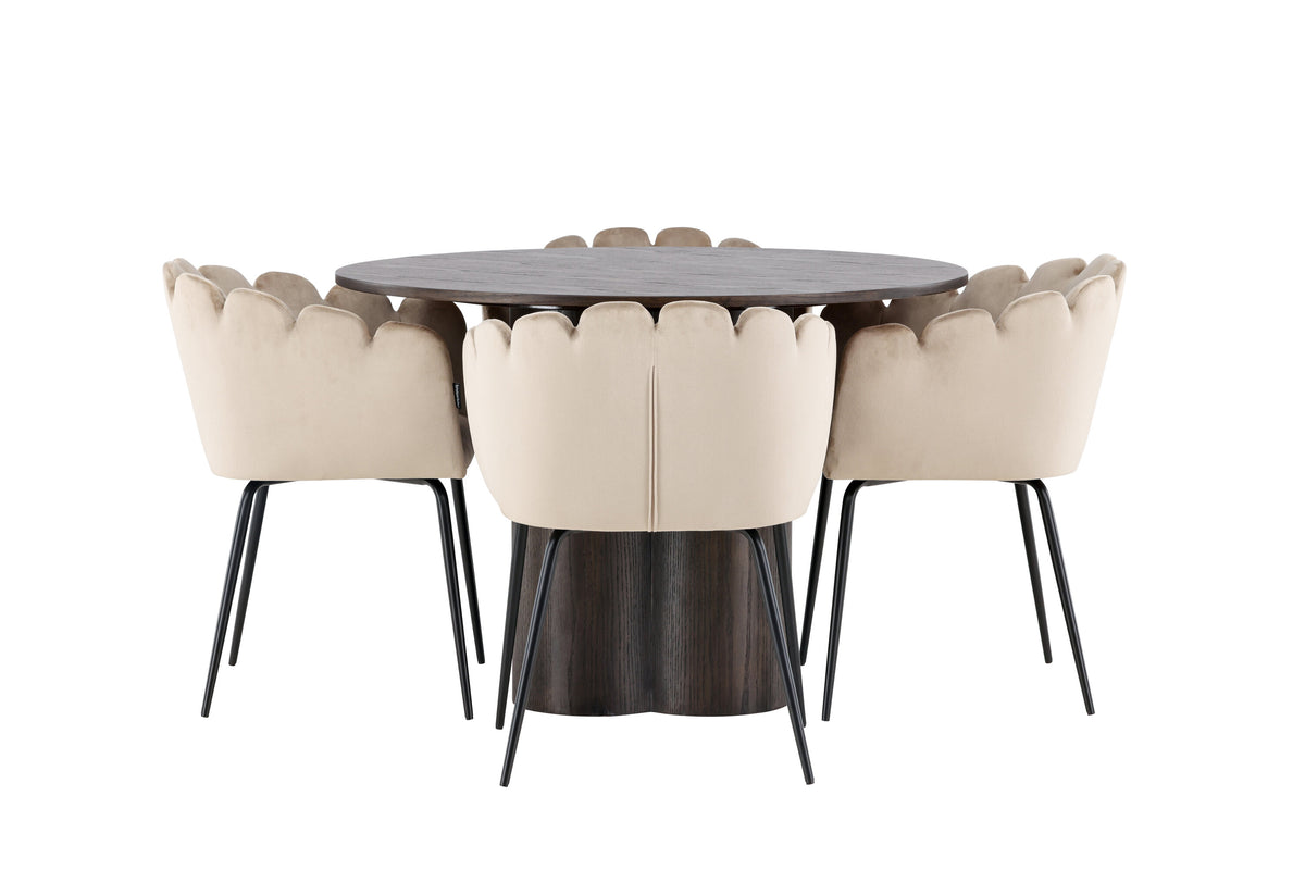 Olivia Matbord med Limhamn Stolarna – Bord: ⌀110 Stol: 51x76,5x46