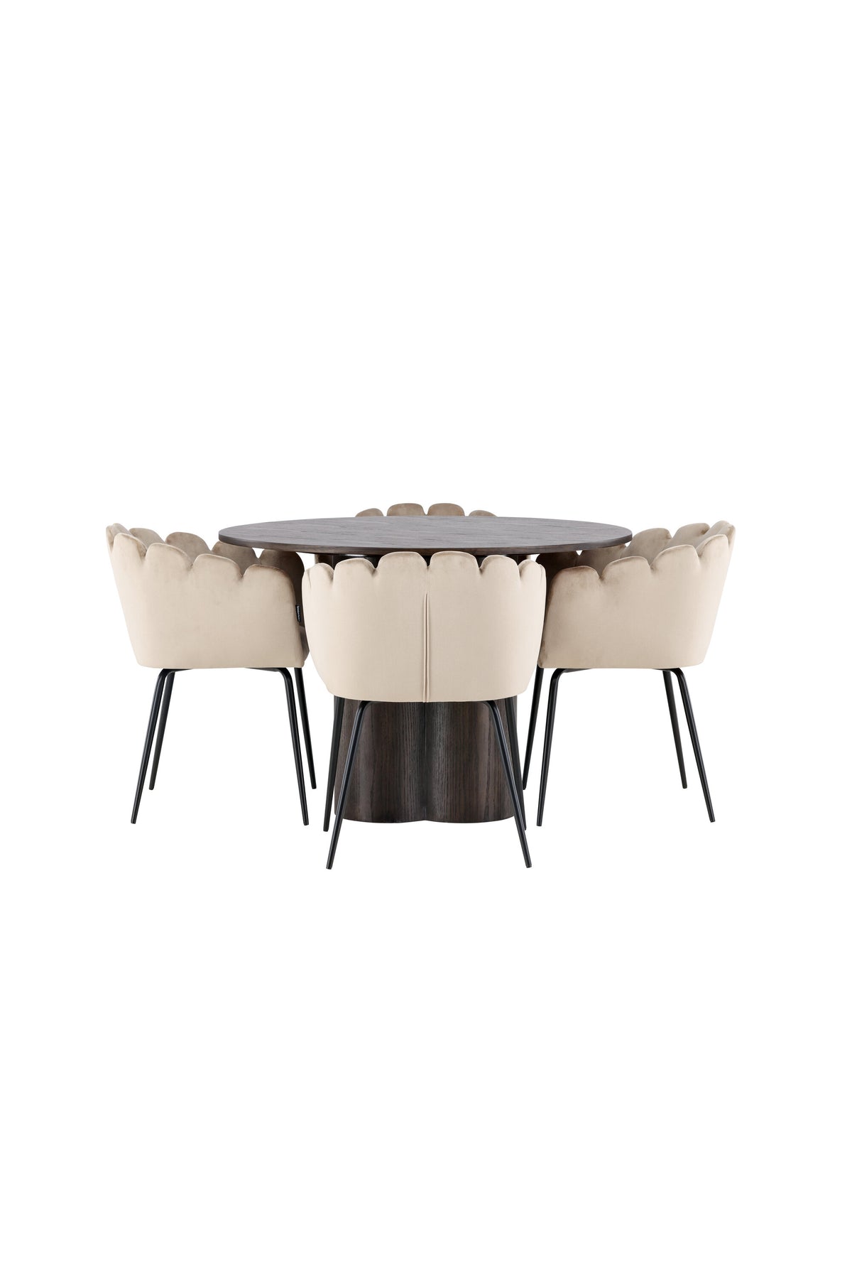 Olivia Matbord med Limhamn Stolarna – Bord: ⌀110 Stol: 51x76,5x46