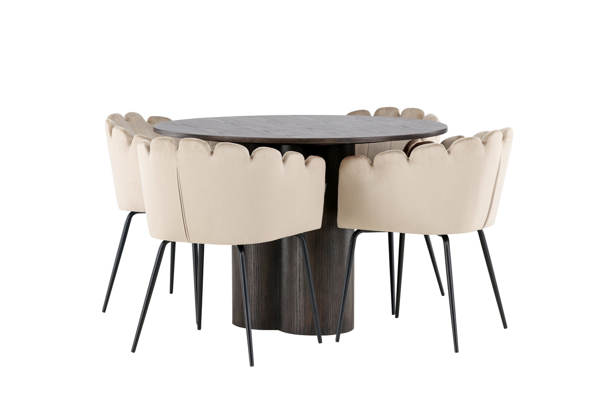 Olivia Matbord med Limhamn Stolarna – Bord: ⌀110 Stol: 51x76,5x46