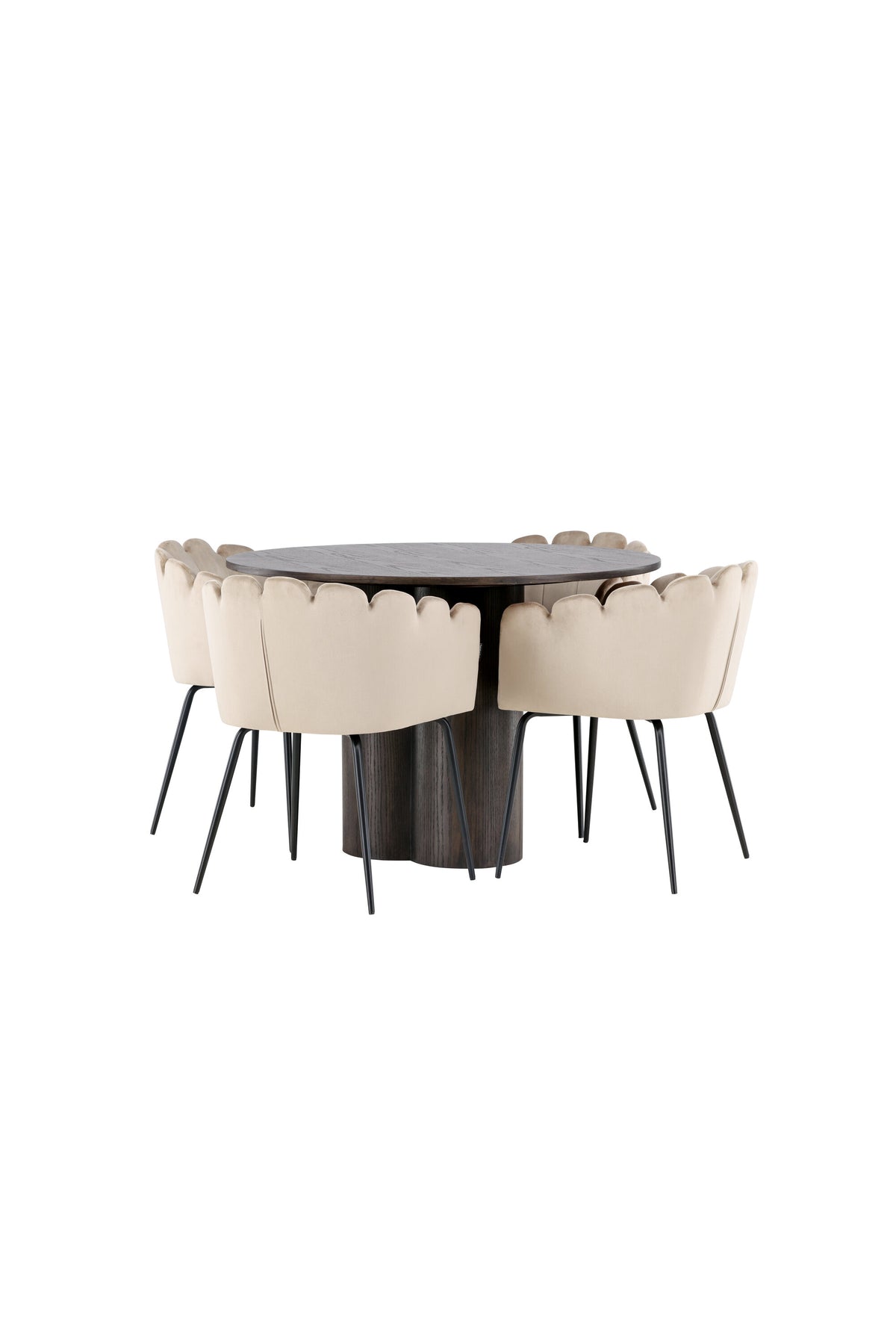 Olivia Matbord med Limhamn Stolarna – Bord: ⌀110 Stol: 51x76,5x46