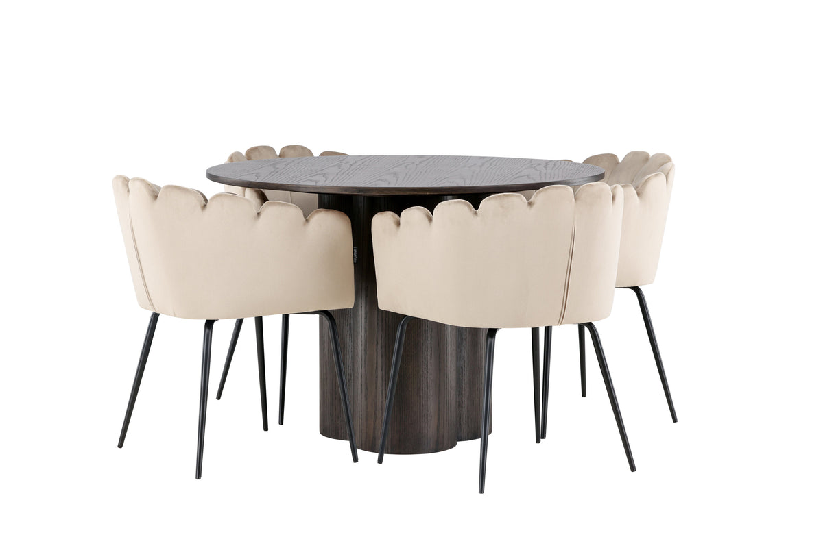 Olivia Matbord med Limhamn Stolarna – Bord: ⌀110 Stol: 51x76,5x46