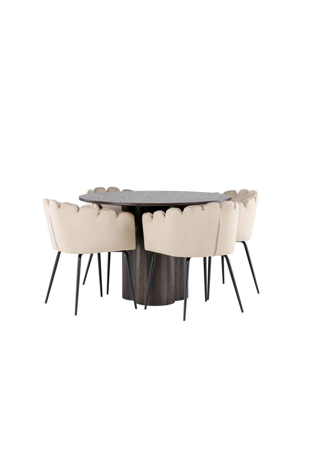 Olivia Matbord med Limhamn Stolarna – Bord: ⌀110 Stol: 51x76,5x46