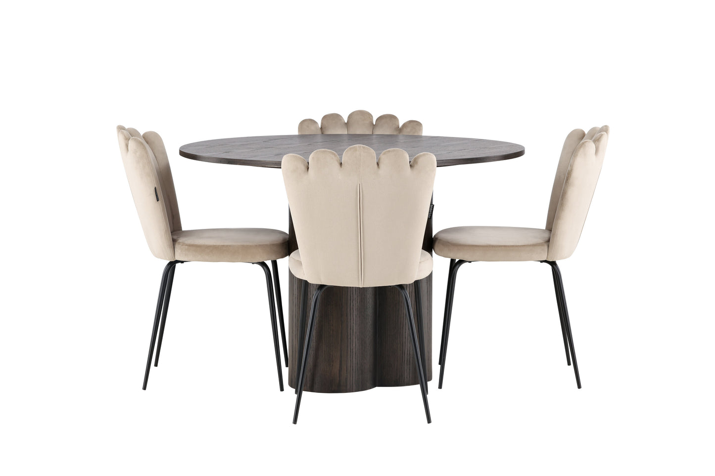 Olivia Matbord med Limhamn Stolarna – Bord: ⌀110 Stol: 42x82x44
