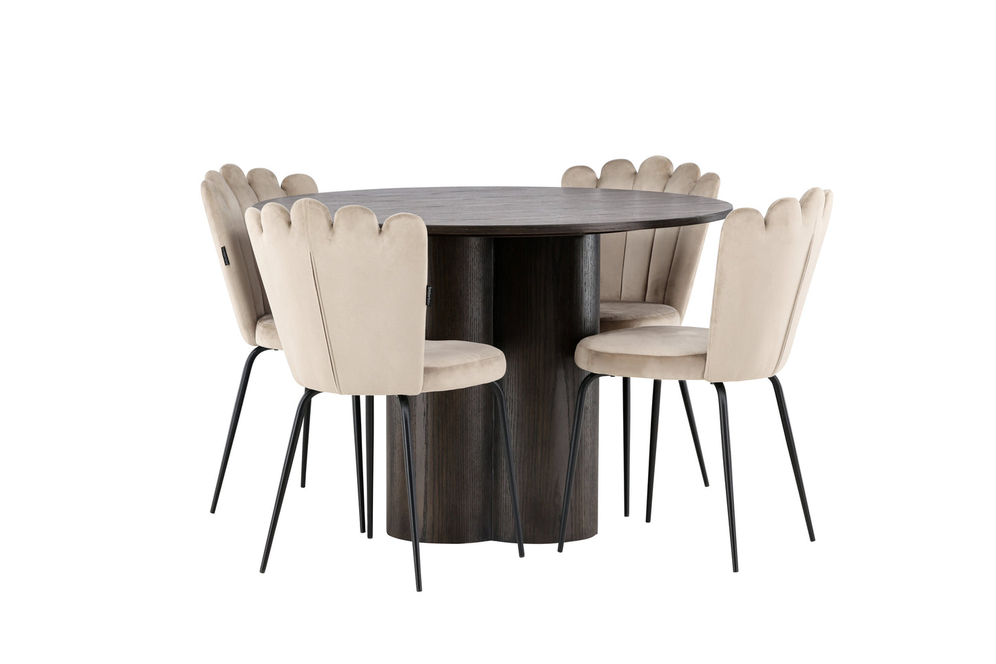Olivia Matbord med Limhamn Stolarna – Bord: ⌀110 Stol: 42x82x44