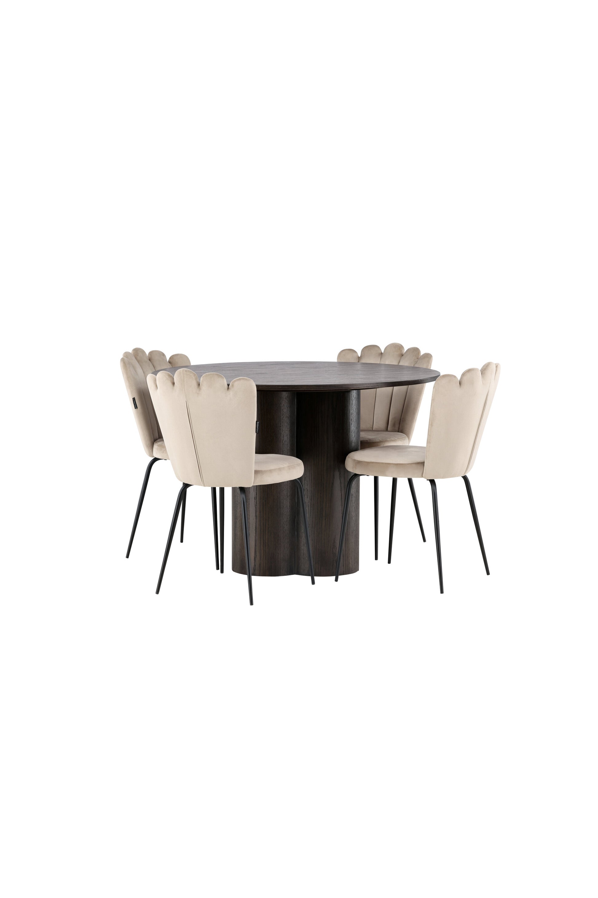 Olivia Matbord med Limhamn Stolarna – Bord: ⌀110 Stol: 42x82x44
