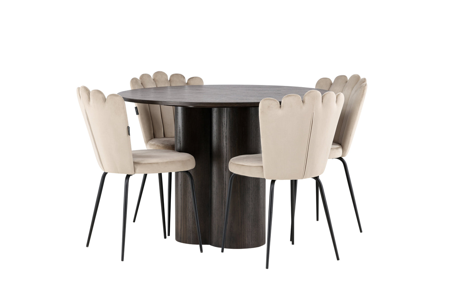 Olivia Matbord med Limhamn Stolarna – Bord: ⌀110 Stol: 42x82x44