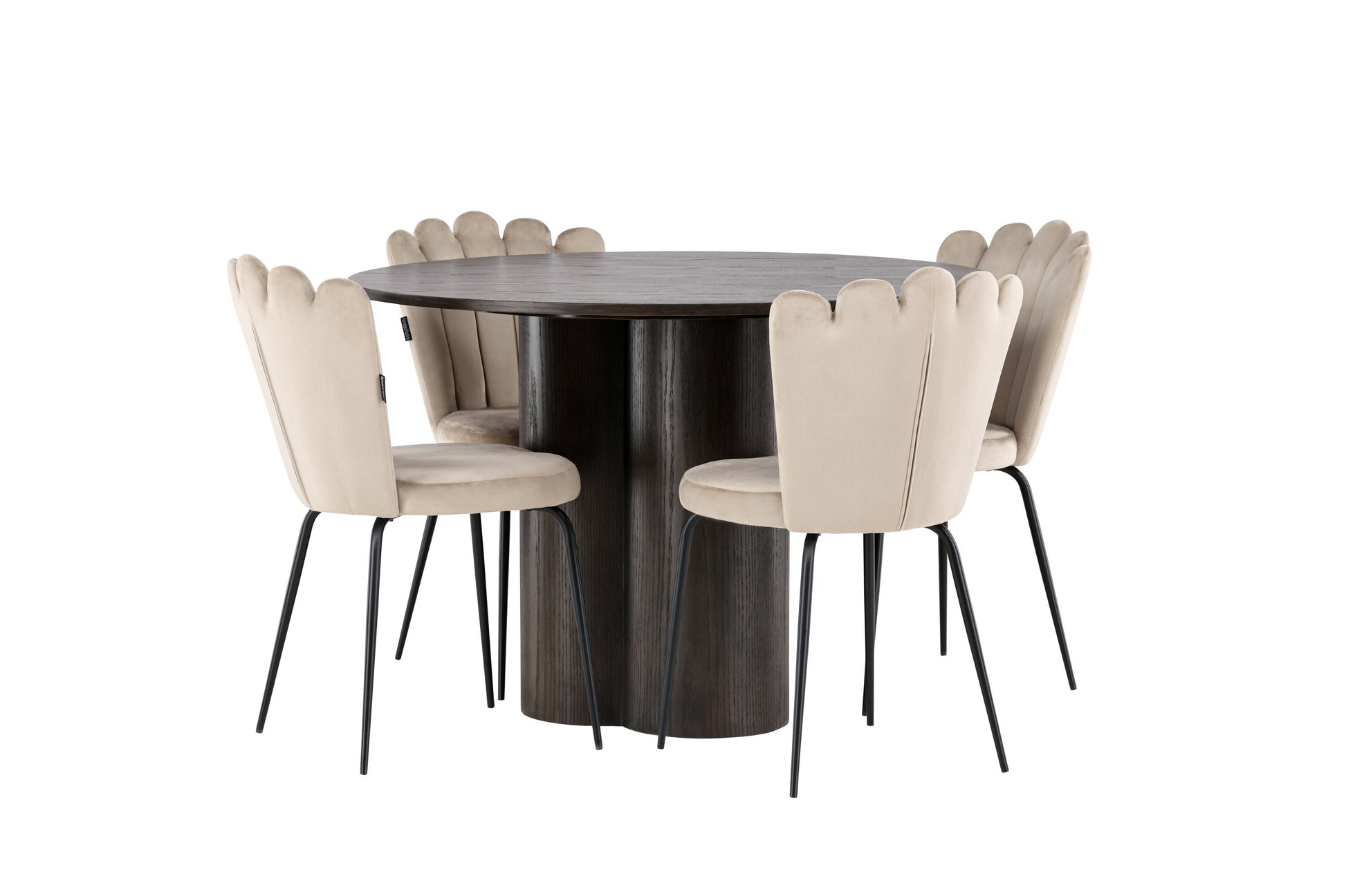 Olivia Matbord med Limhamn Stolarna – Bord: ⌀110 Stol: 42x82x44