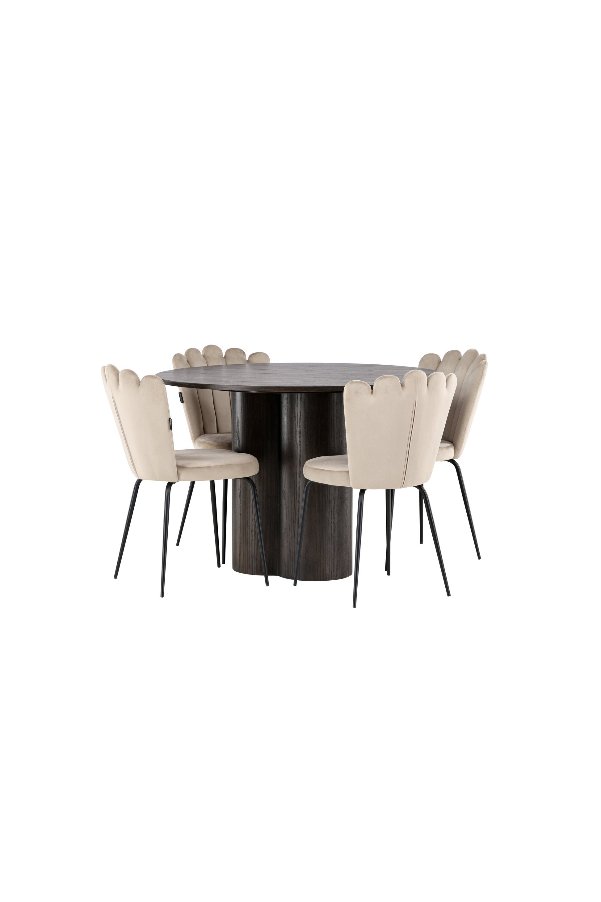 Olivia Matbord med Limhamn Stolarna – Bord: ⌀110 Stol: 42x82x44