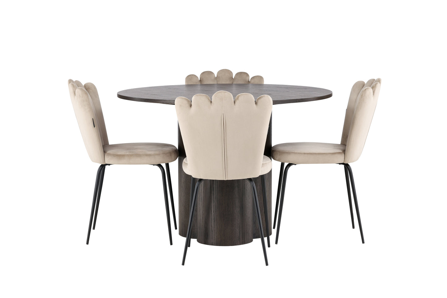 Olivia Matbord med Limhamn Stolarna – Bord: ⌀110 Stol: 42x82x44