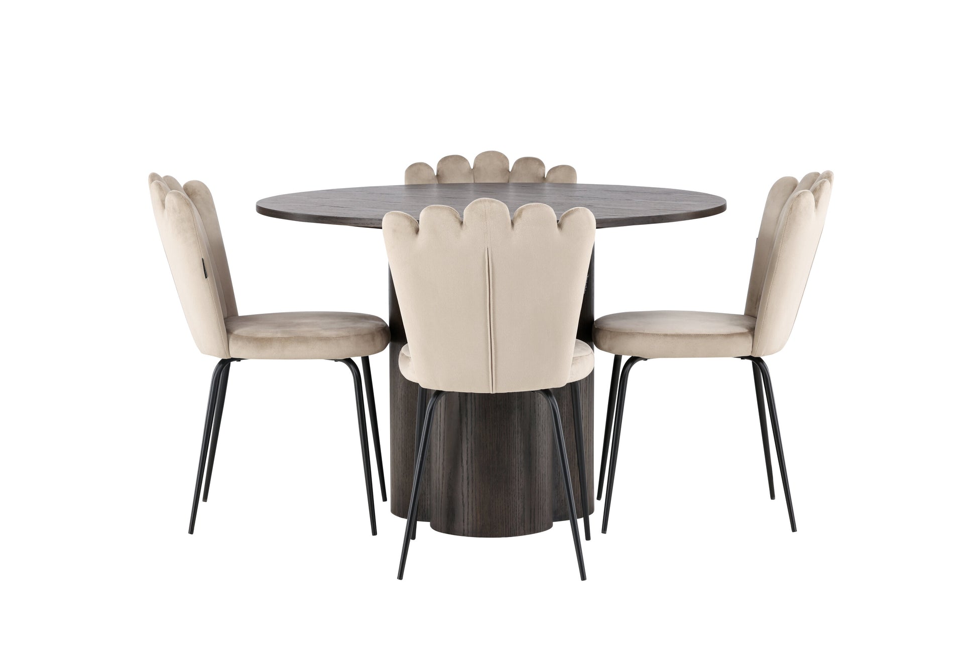 Olivia Matbord med Limhamn Stolarna – Bord: ⌀110 Stol: 42x82x44
