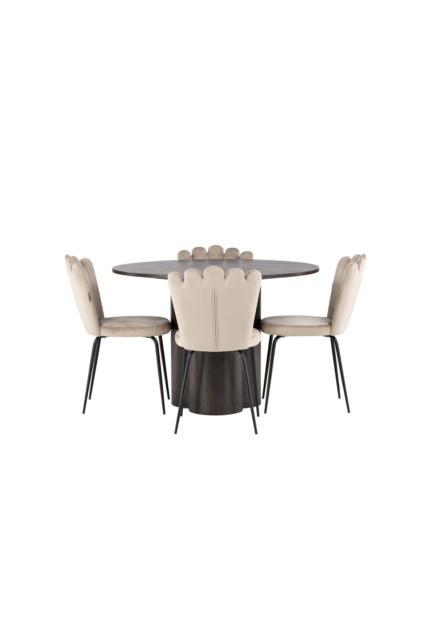 Olivia Matbord med Limhamn Stolarna – Bord: ⌀110 Stol: 42x82x44